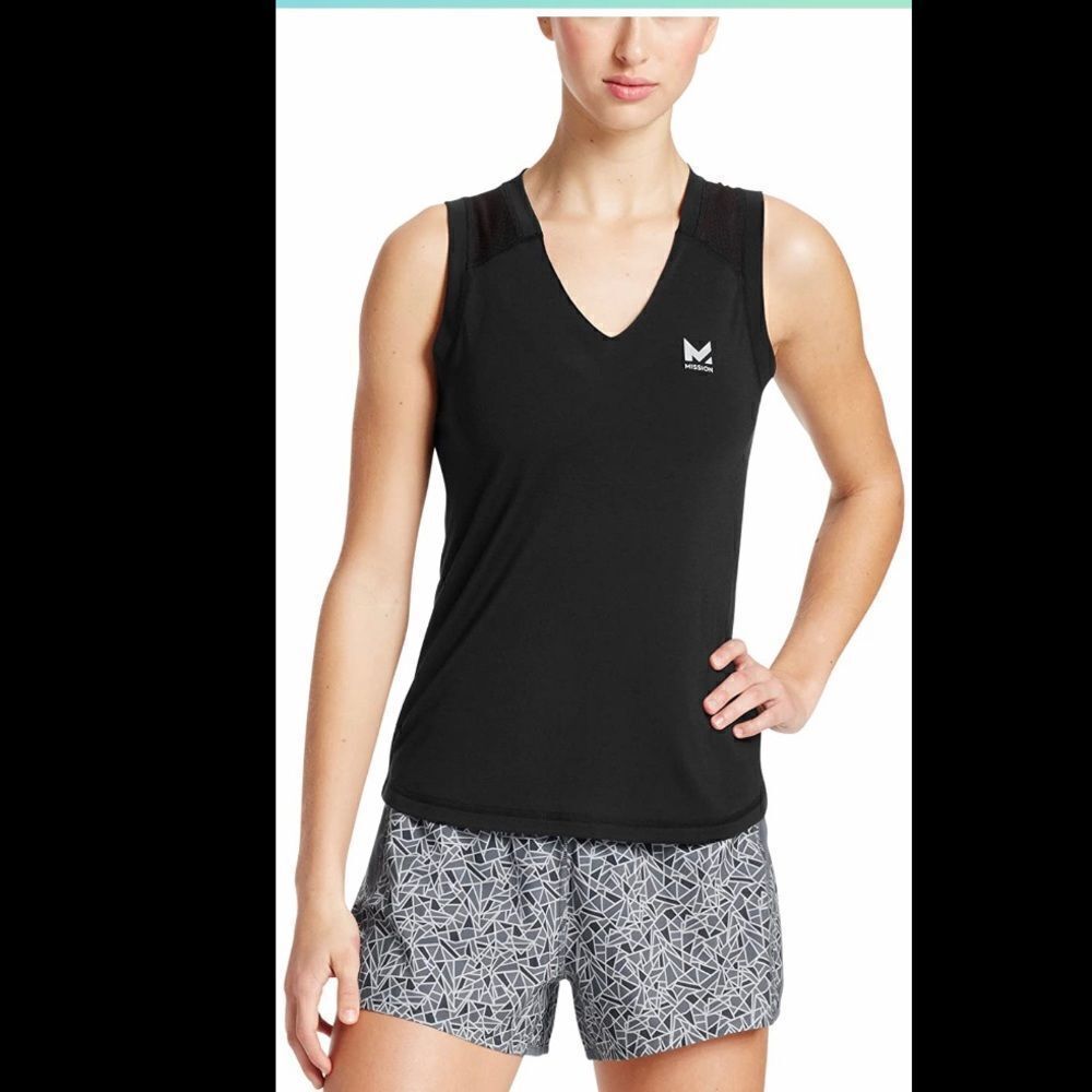 New MISSION Black Mesh Back Active Dry Tank Top M